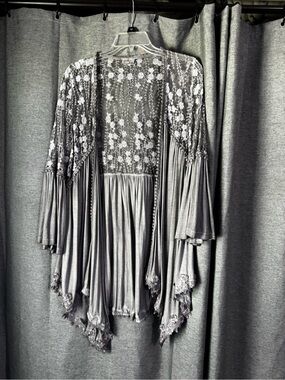POL Embroidered Floral Grey Sheer Overlay